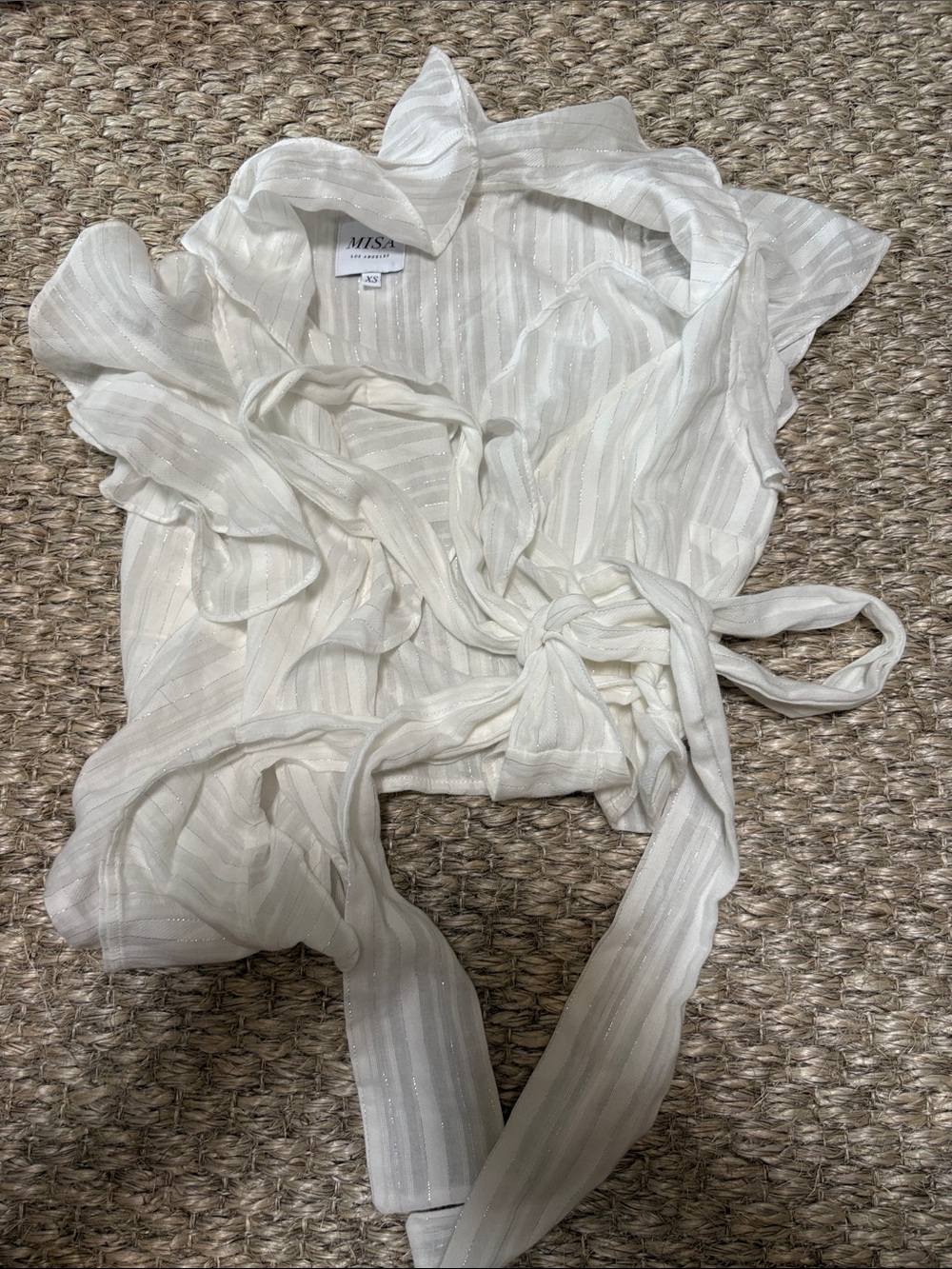 MISA wrap white and silver blouse top